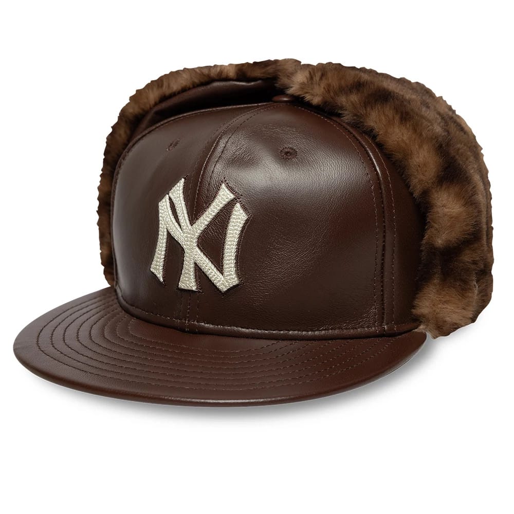 New York Yankees MLB Leather Brown Dogear 59FIFTY Fitted Cap-zelvios