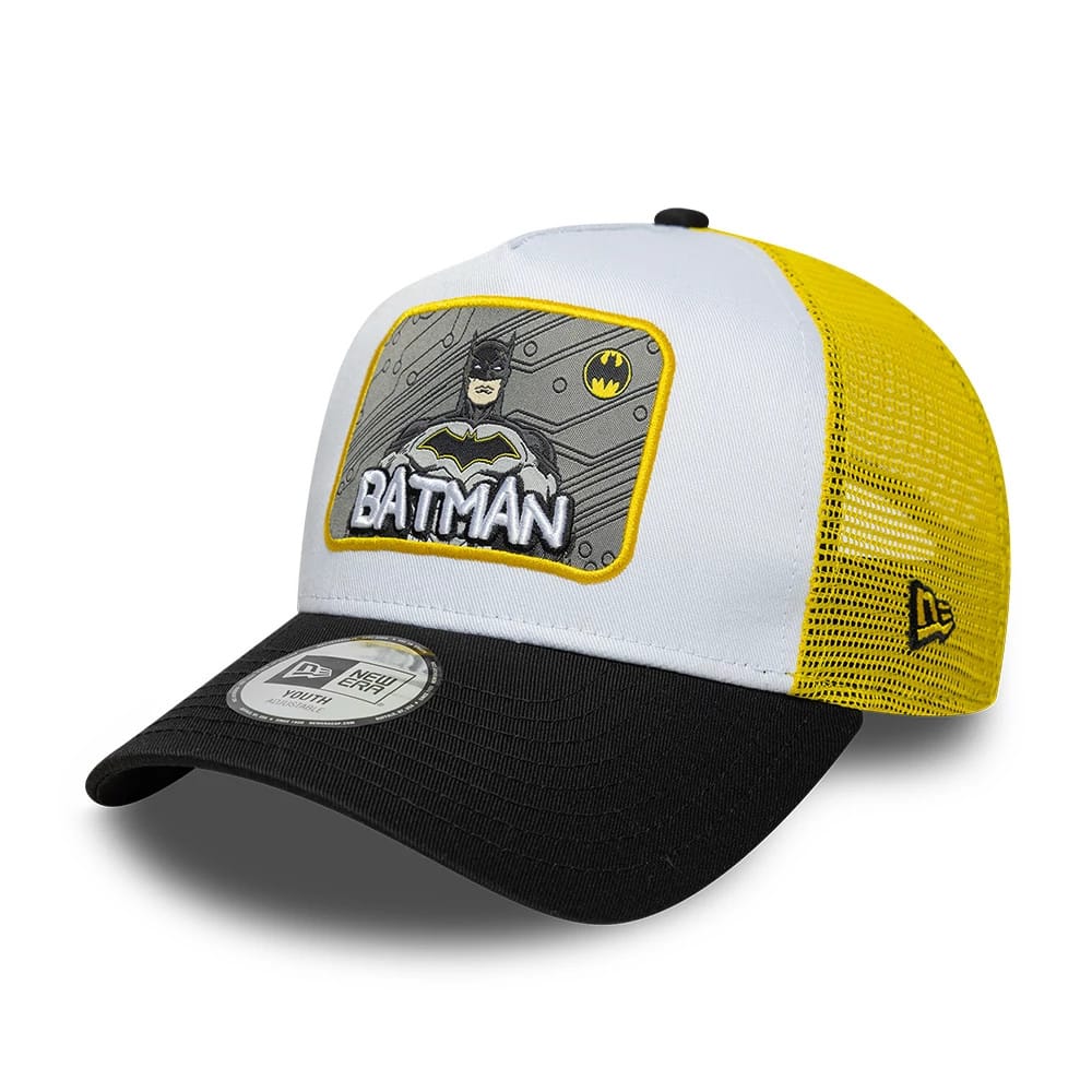 Youth Batman DC Patch White 9FORTY A-Frame Trucker Adjustable Cap-zelvios