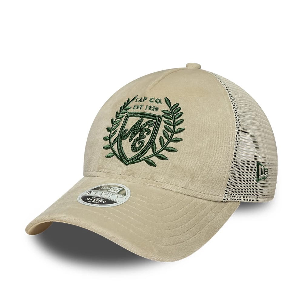 Womens New Era Velour Cream 9FORTY M-Crown A-Frame Trucker Adjustable Cap-zelvios