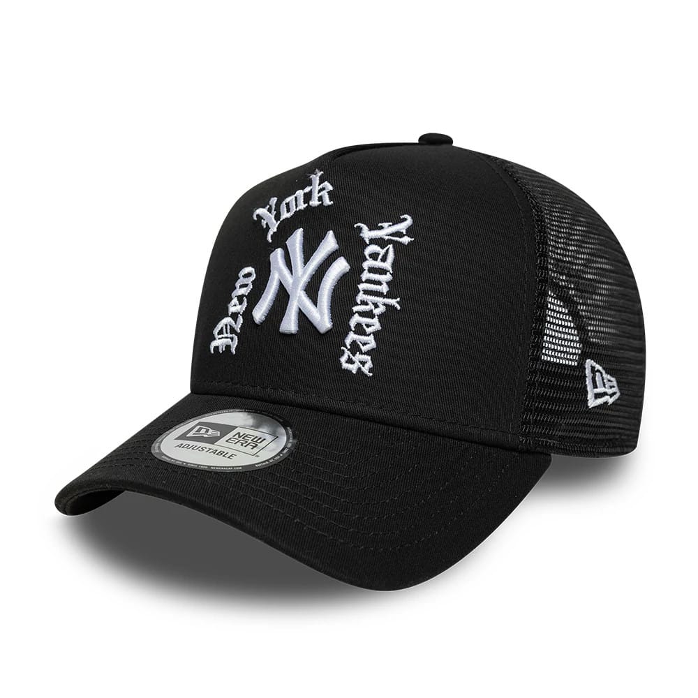 New York Yankees MLB Script Black 9FORTY A-Frame Trucker Adjustable Cap-zelvios