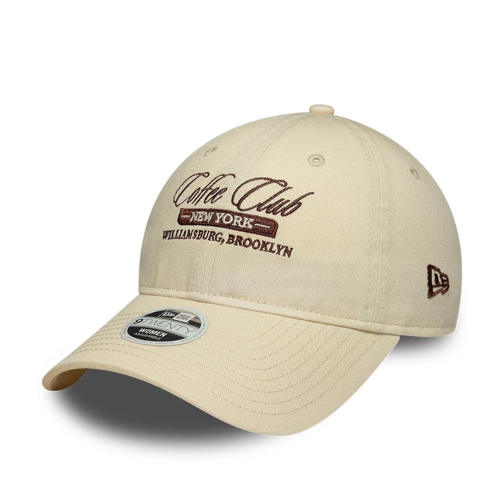 Womens New Era Café Slogan Cream 9TWENTY Adjustable Cap-zelvios