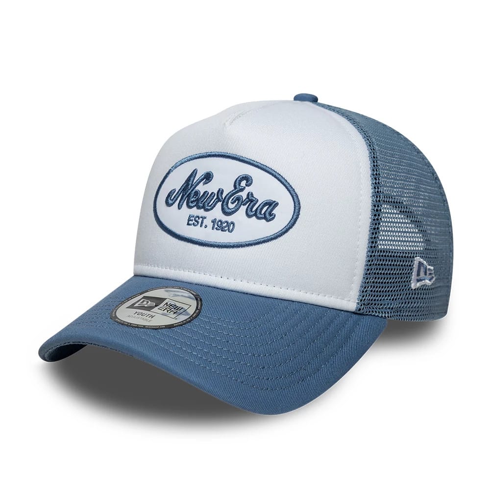 Youth New Era Oval Patch Blue 9FORTY A-Frame Trucker Adjustable Cap-zelvios