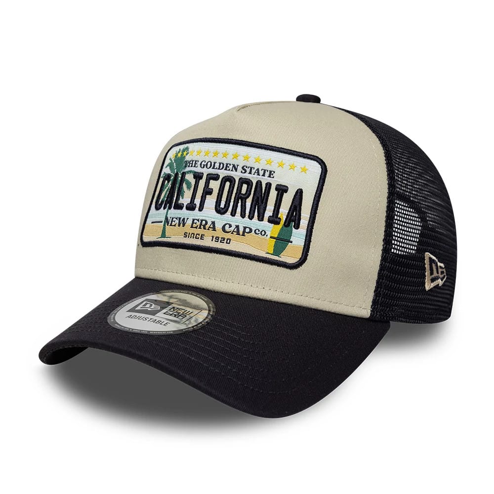 New Era Cali Licence Plate Navy 9FORTY A-Frame Trucker Adjustable Cap-zelvios