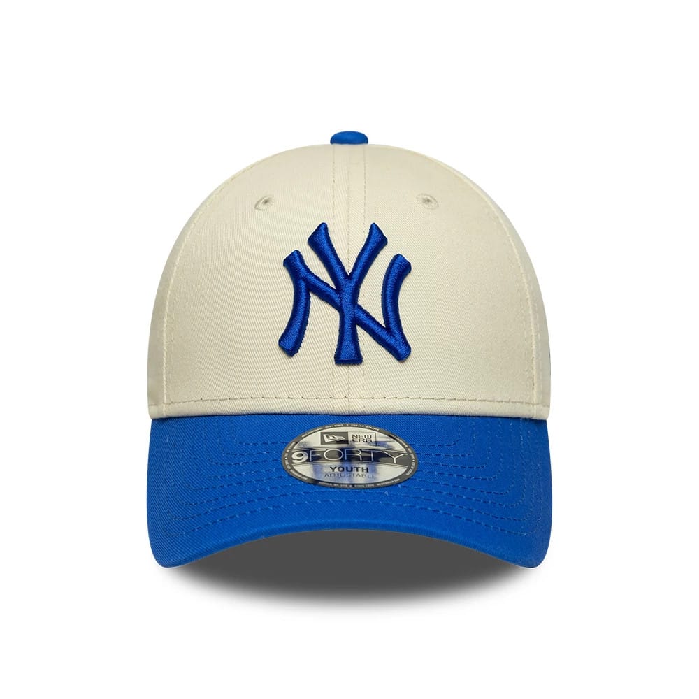 Youth Yankees MLB League Essential Cream & Blue 9FORTY Adjustable Cap-zelvios