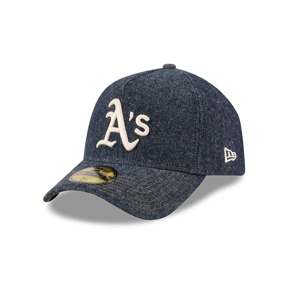 Athletics MLB Herringbone Denim Navy 59FORTY A-Frame Fitted Cap-zelvios