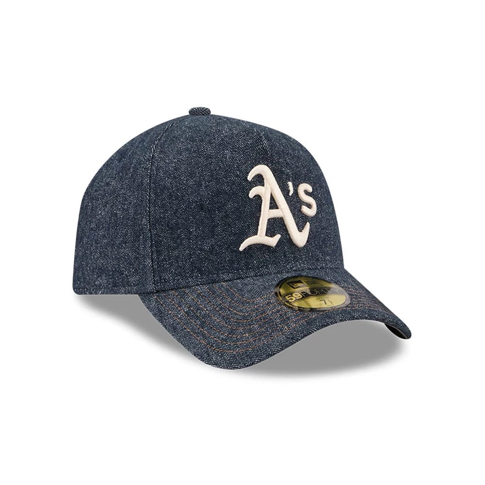 Athletics MLB Herringbone Denim Navy 59FORTY A-Frame Fitted Cap-zelvios