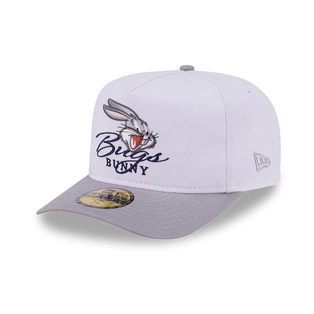 Bugs Bunny Script Looney Tunes White & Grey 59FIFTY A-Frame Fitted Cap-zelvios