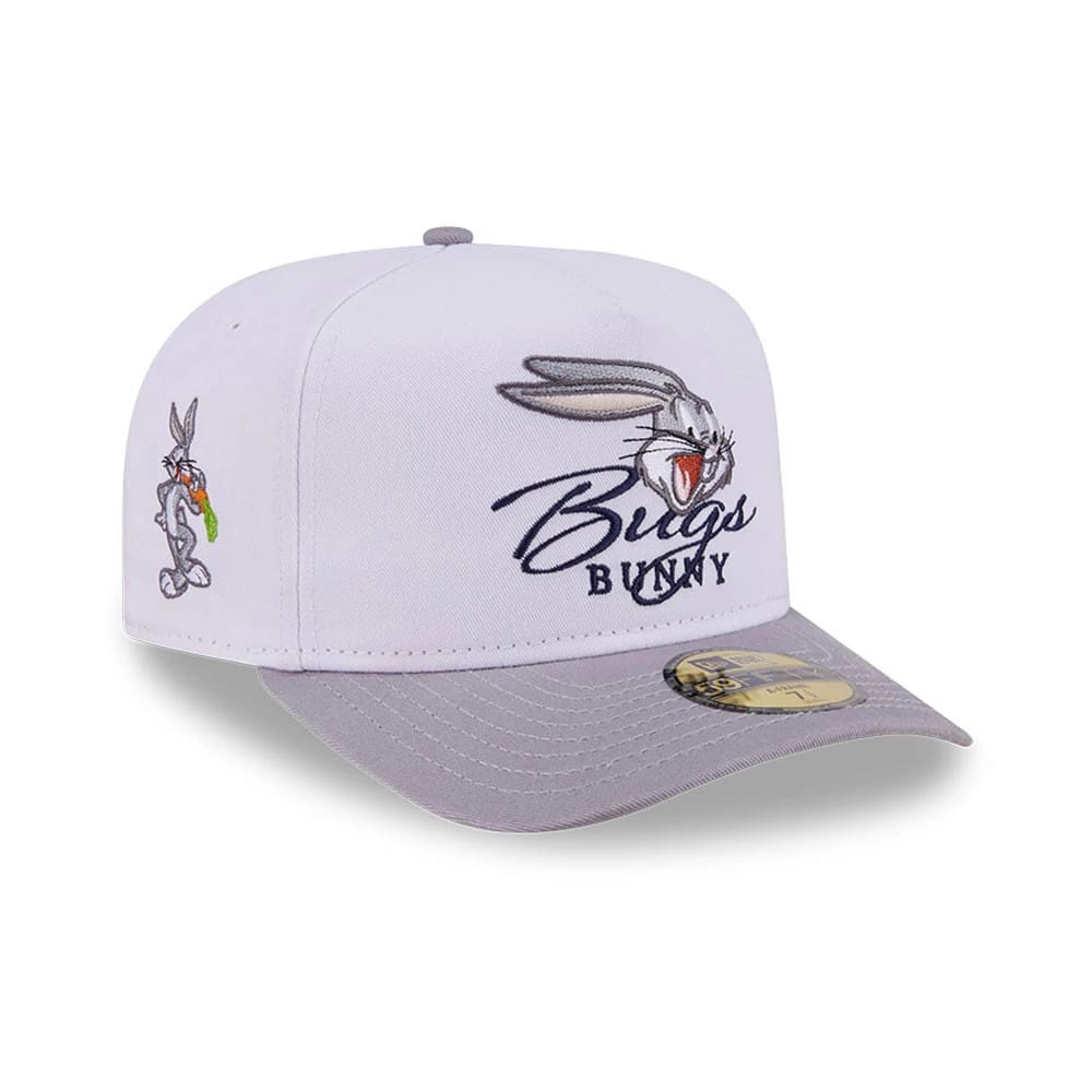 Bugs Bunny Script Looney Tunes White & Grey 59FIFTY A-Frame Fitted Cap-zelvios