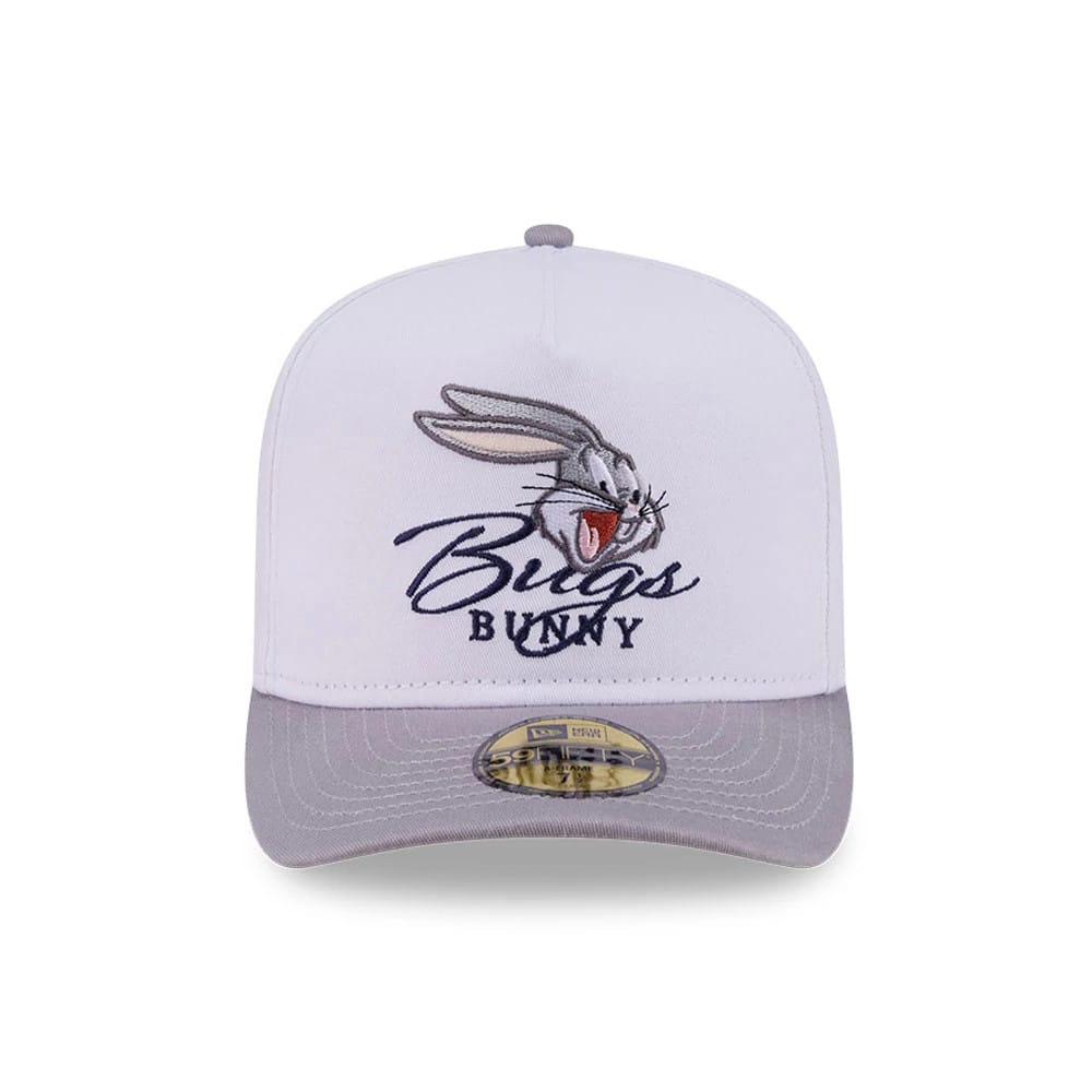 Bugs Bunny Script Looney Tunes White & Grey 59FIFTY A-Frame Fitted Cap-zelvios
