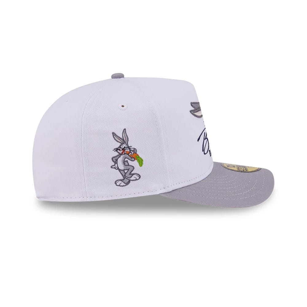 Bugs Bunny Script Looney Tunes White & Grey 59FIFTY A-Frame Fitted Cap-zelvios