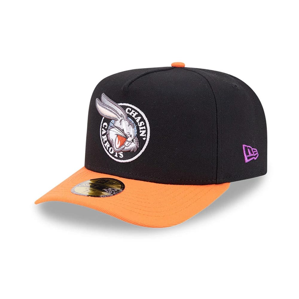 Bugs Bunny Looney Tunes Chasin Carrots Black 59FIFTY A-Frame Fitted Cap-zelvios