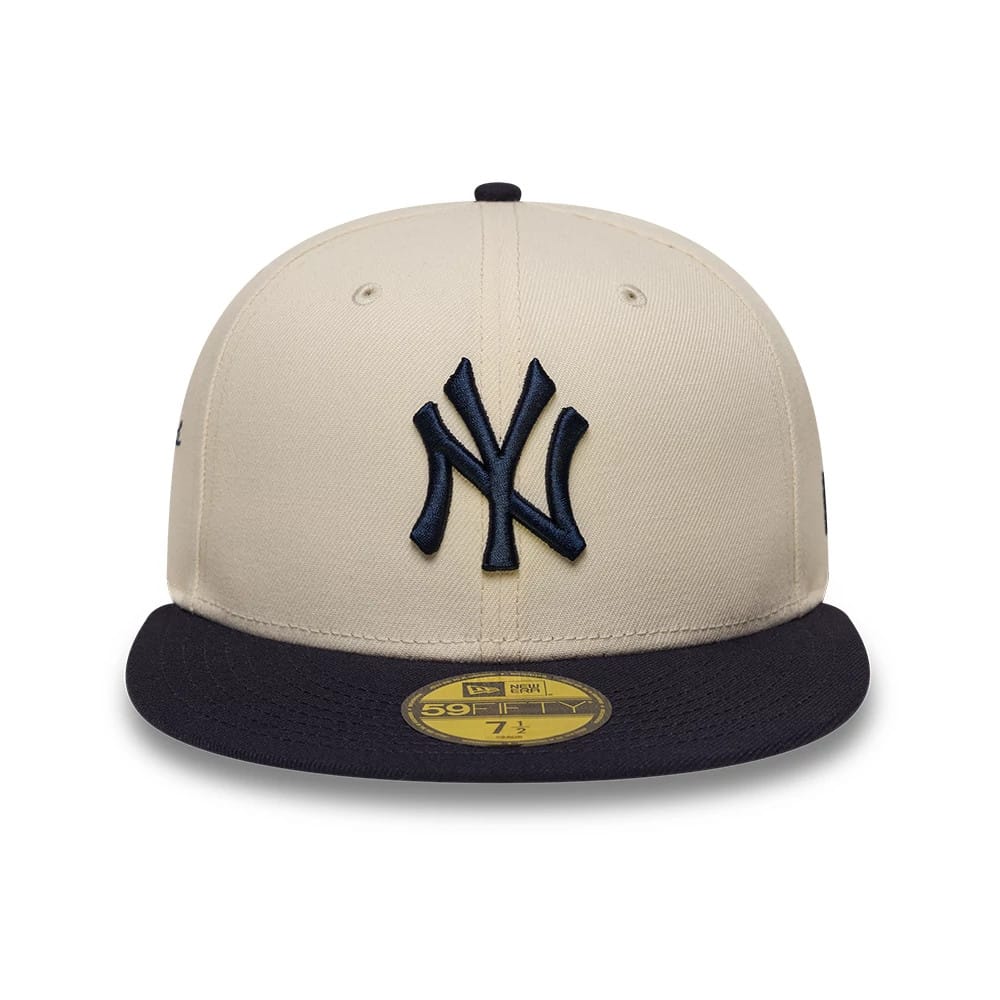 New York Yankees MLB Side Script Cream & Navy 59FIFTY Fitted Cap-zelvios