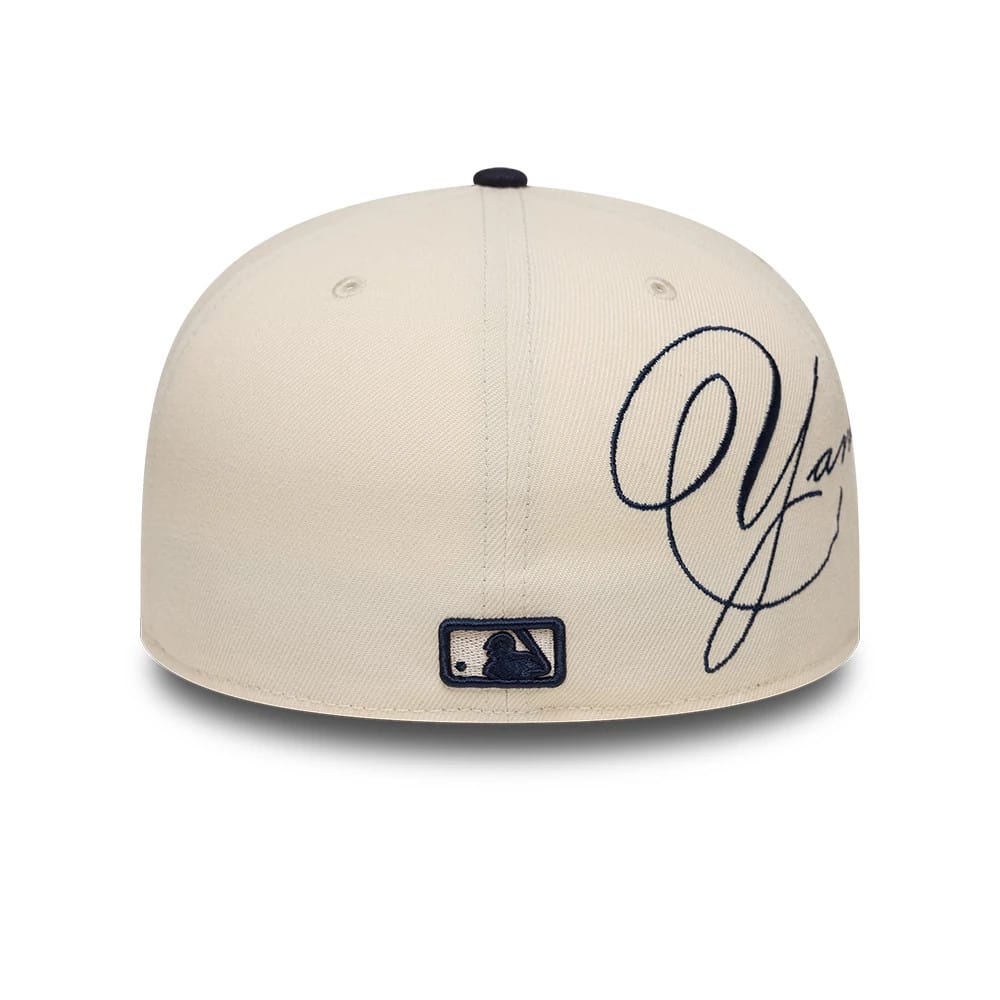 New York Yankees MLB Side Script Cream & Navy 59FIFTY Fitted Cap-zelvios