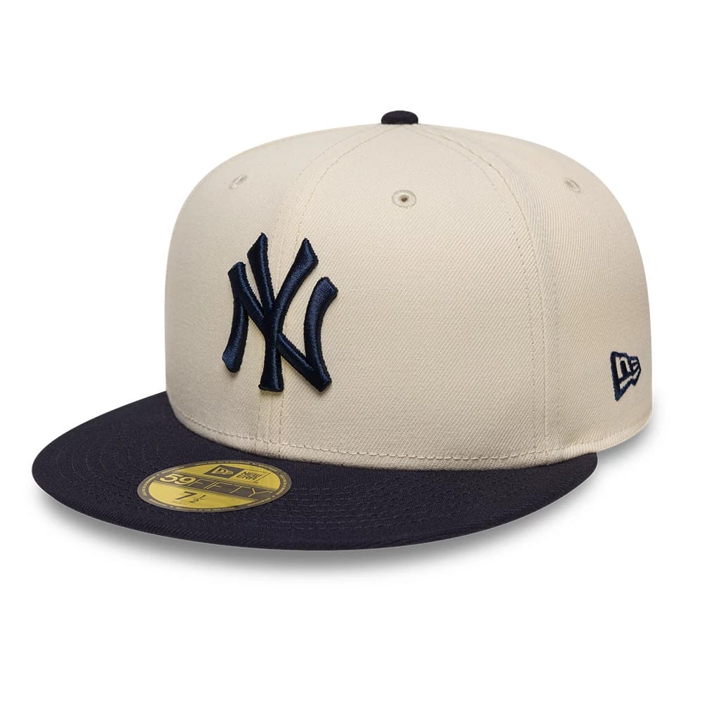 New York Yankees MLB Side Script Cream & Navy 59FIFTY Fitted Cap-zelvios