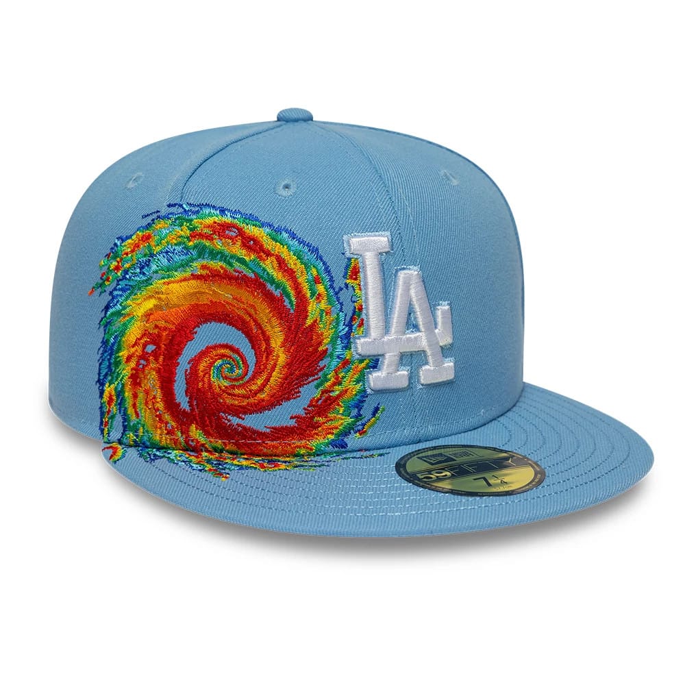 LA Dodgers MLB Storm Pattern Pastel Blue 59FIFTY Fitted Cap-zelvios