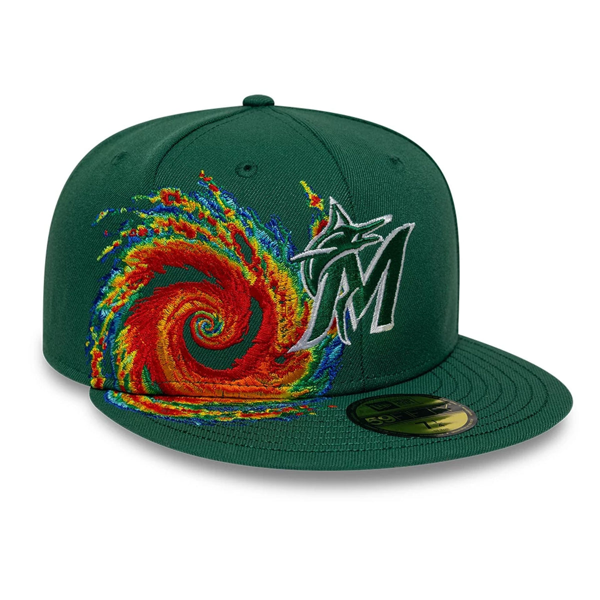 Miami Marlins MLB Storm Pattern Dark Green 59FIFTY Fitted Cap-zelvios