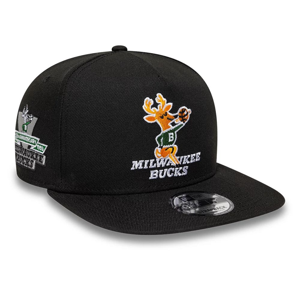 Bucks NBA Hardwood Classic Black 9FIFTY A-Frame Snapback Adjustable Cap-zelvios