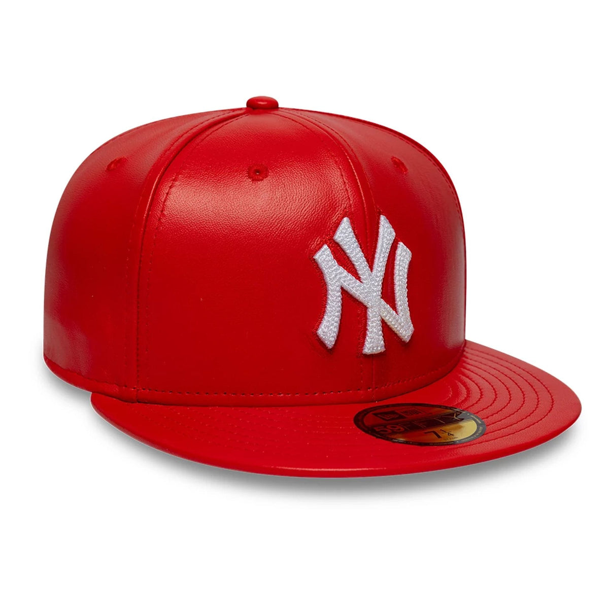 New York Yankees MLB Leather Red 59FIFTY Fitted Cap-zelvios