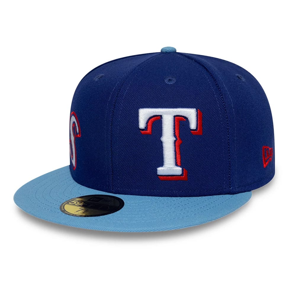 Texas Rangers MLB Multi Logo Satin Lined Dark Blue 59FIFTY Fitted Cap-zelvios