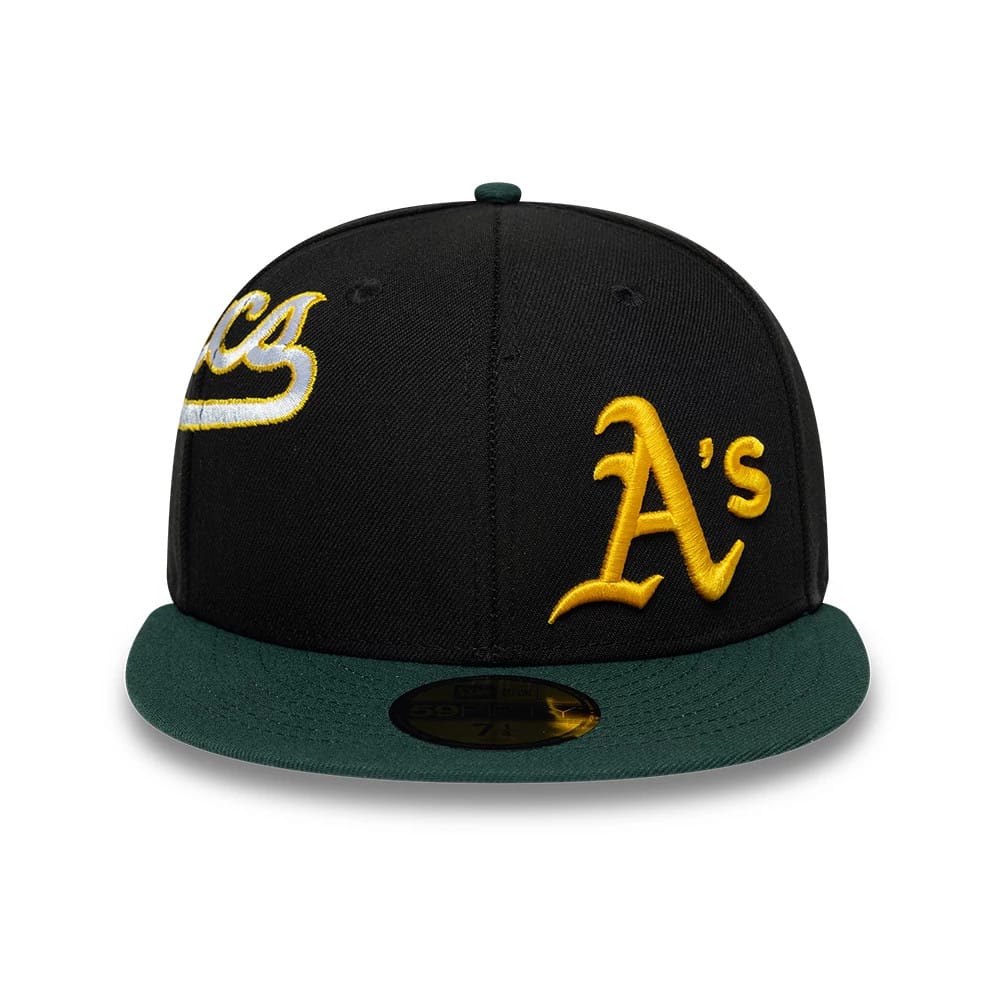 Athletics MLB Multi Logo Satin Lined Black 59FIFTY Fitted Cap-zelvios