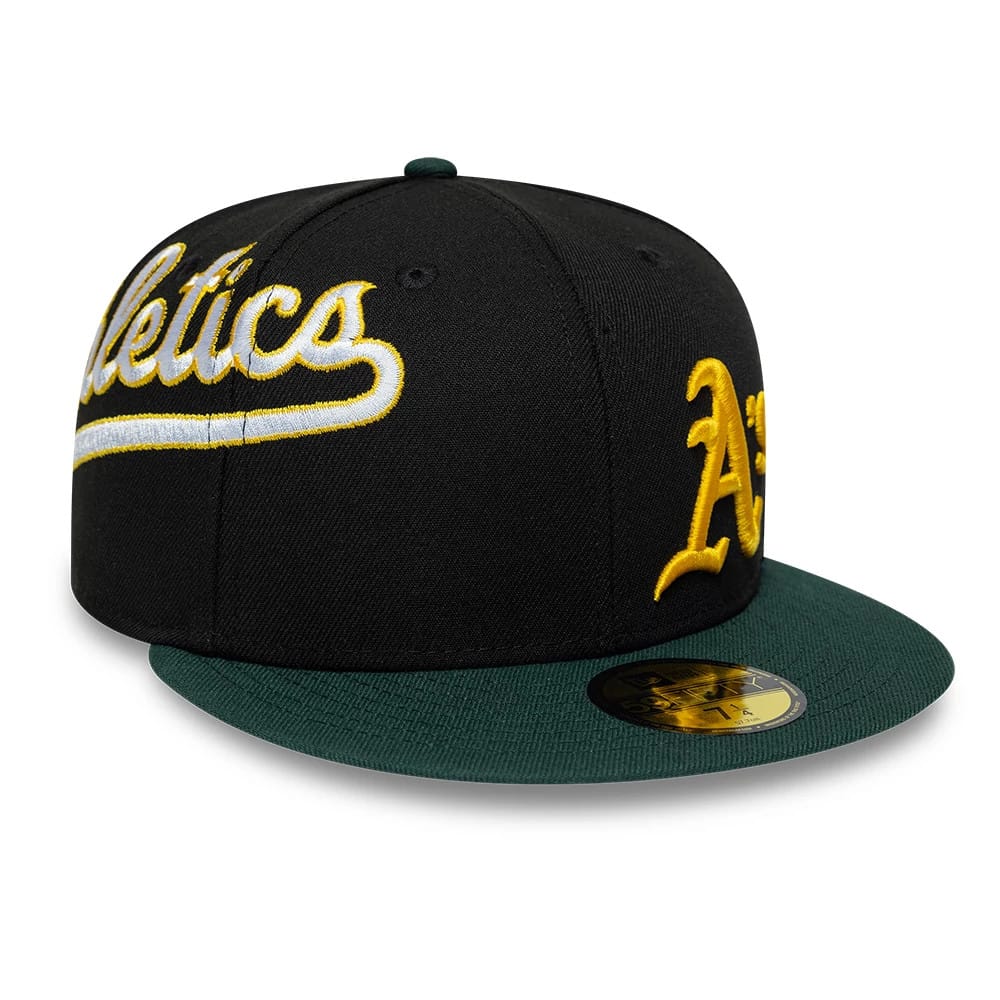Athletics MLB Multi Logo Satin Lined Black 59FIFTY Fitted Cap-zelvios