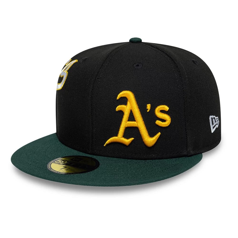 Athletics MLB Multi Logo Satin Lined Black 59FIFTY Fitted Cap-zelvios