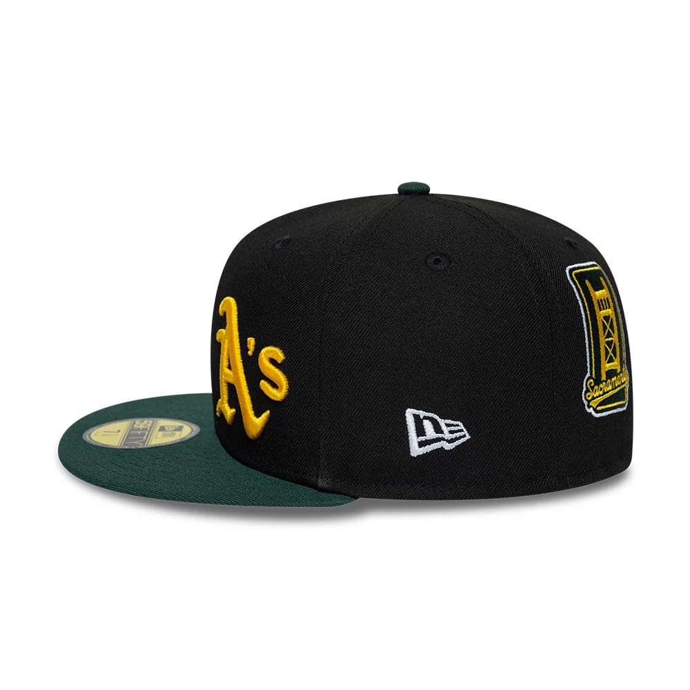 Athletics MLB Multi Logo Satin Lined Black 59FIFTY Fitted Cap-zelvios