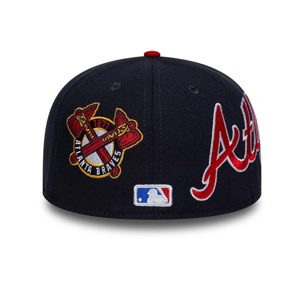 Atlanta Braves MLB Multi Logo Satin Lined Navy 59FIFTY Fitted Cap-zelvios