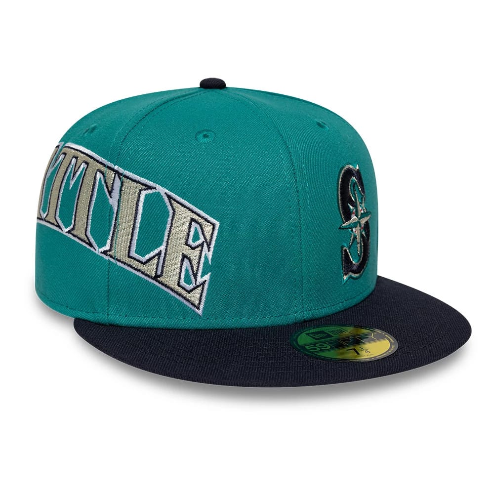 Seattle Mariners MLB Multi Logo Satin Lined Green 59FIFTY Fitted Cap-zelvios