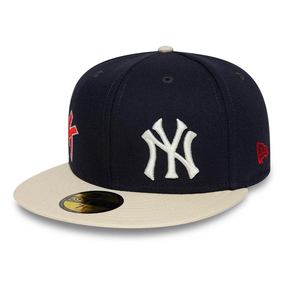 New York Yankees MLB Multi Logo Satin Lined Navy 59FIFTY Fitted Cap-zelvios