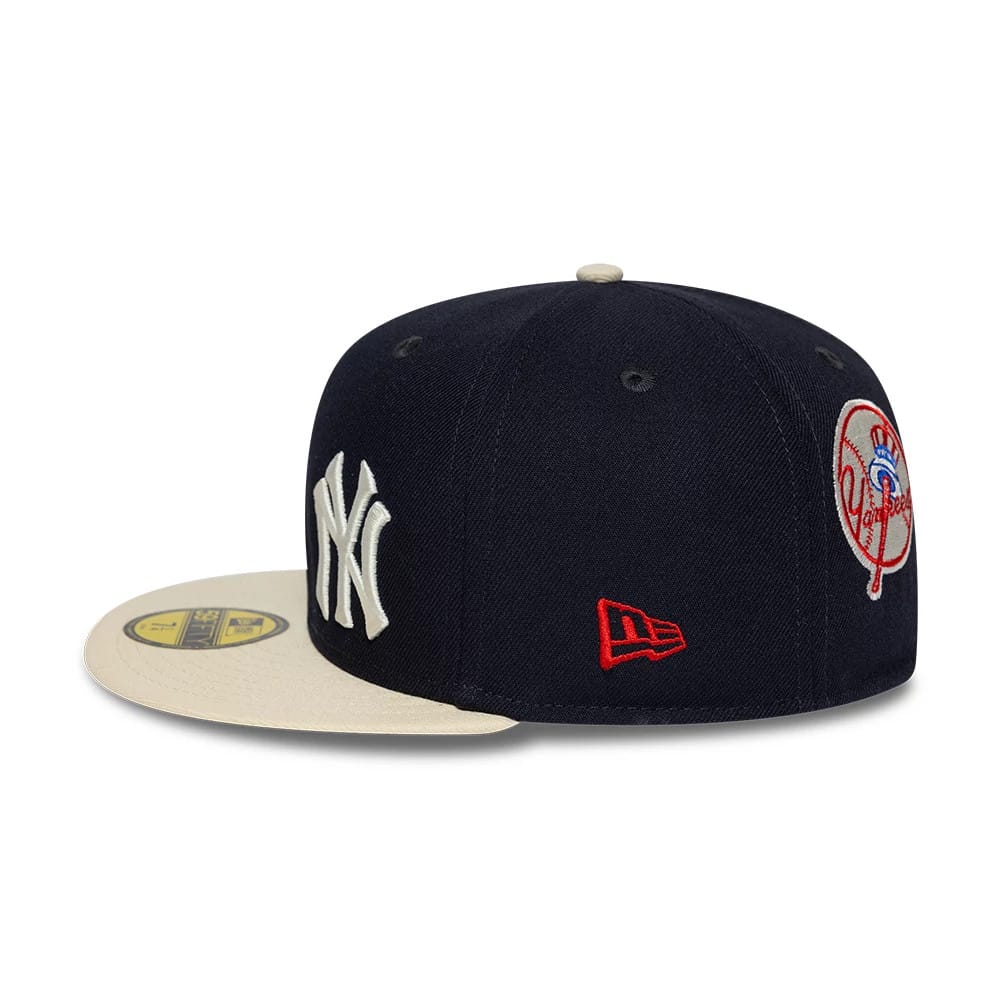 New York Yankees MLB Multi Logo Satin Lined Navy 59FIFTY Fitted Cap-zelvios