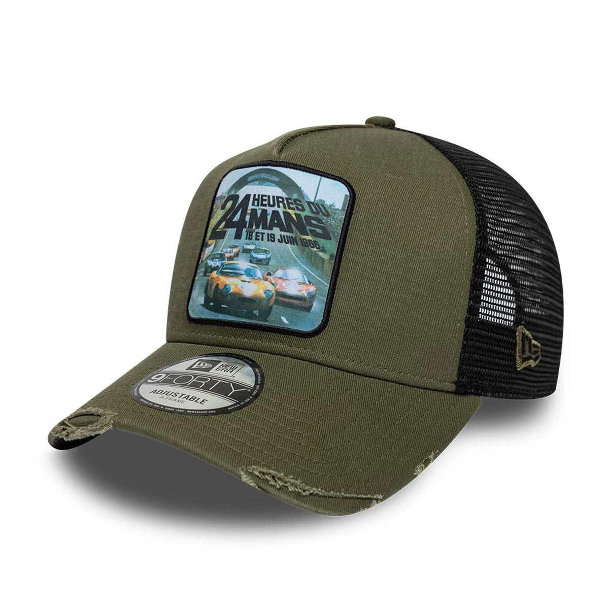 24HR Le Mans Washed Graphic Green 9FORTY A-Frame Trucker Adjustable Cap-zelvios