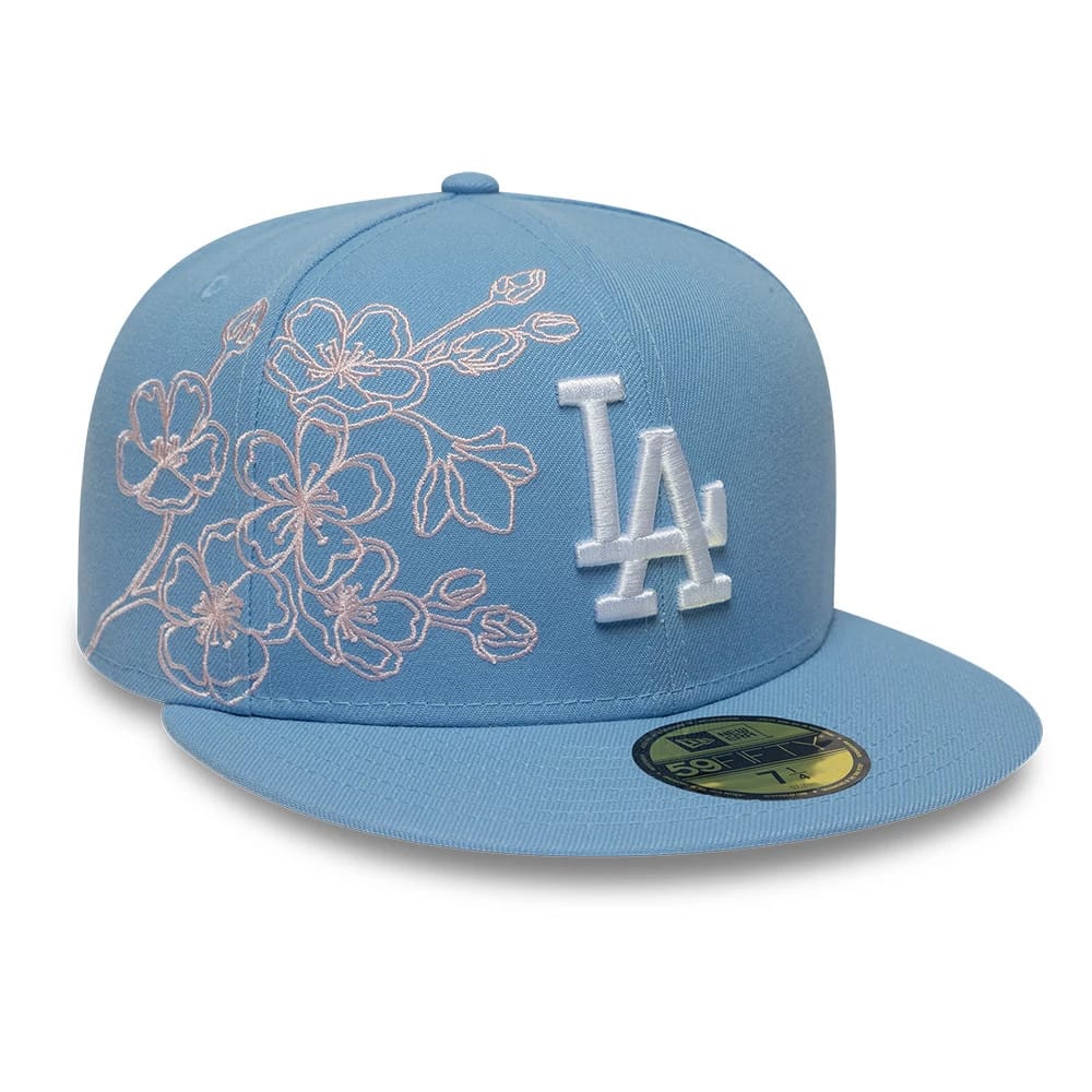 LA Dodgers MLB Floral Outline Pastel Blue 59FIFTY Fitted Cap-zelvios
