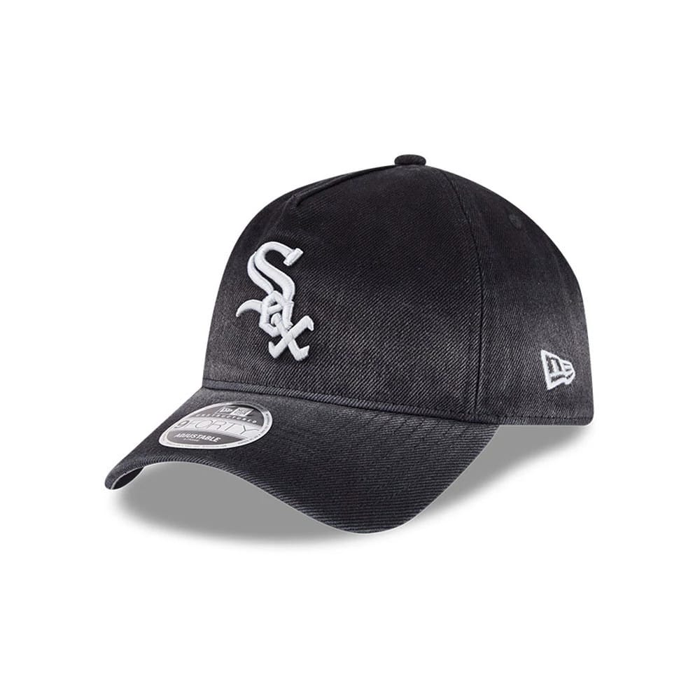 White Sox MLB Washed Denim Black 9FORTY A-Frame Unstructured Adjustable Cap-zelvios