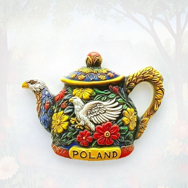 Poland Eagle Fridge Magnet - Symbolic 3D Kettle & Crest Souvenir Unique Polish Heritage Gift for Travel & Rustic Kitchen Decor