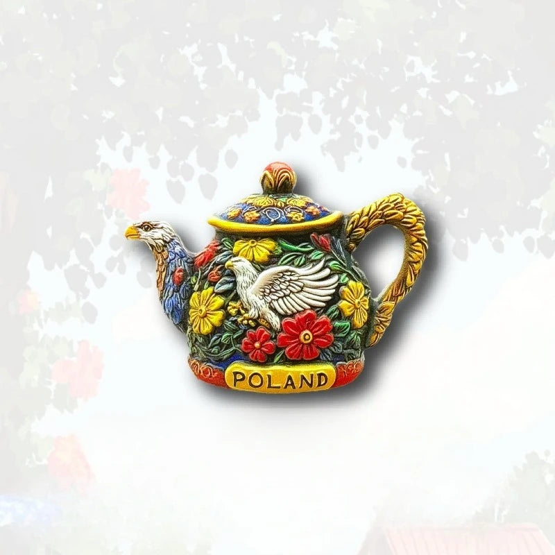 Poland Eagle Fridge Magnet - Symbolic 3D Kettle & Crest Souvenir Unique Polish Heritage Gift for Travel & Rustic Kitchen Decor