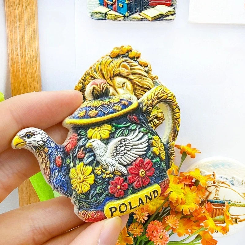 Poland Eagle Fridge Magnet - Symbolic 3D Kettle & Crest Souvenir Unique Polish Heritage Gift for Travel & Rustic Kitchen Decor