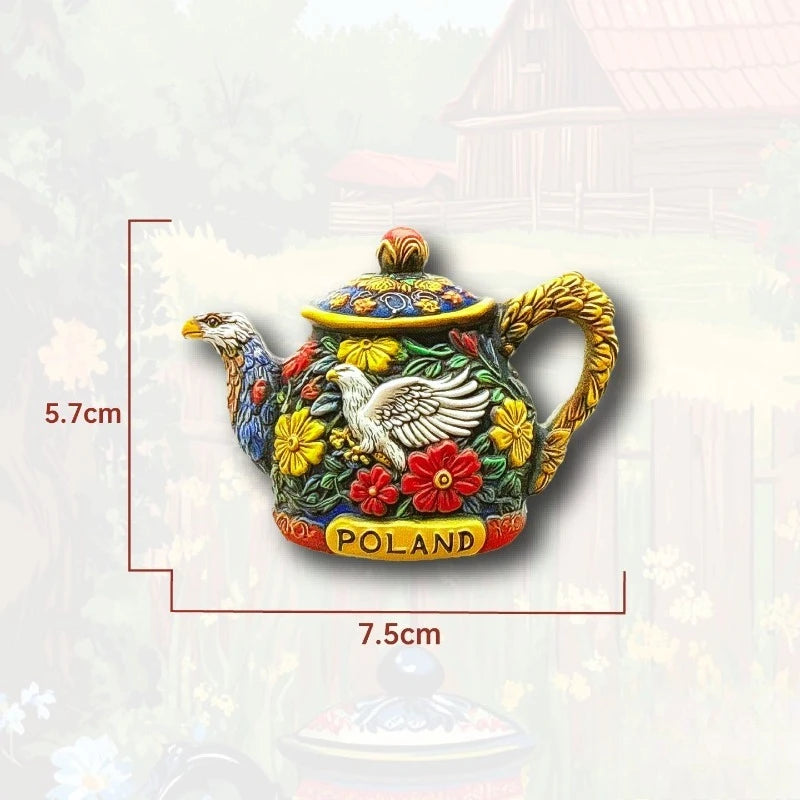 Poland Eagle Fridge Magnet - Symbolic 3D Kettle & Crest Souvenir Unique Polish Heritage Gift for Travel & Rustic Kitchen Decor