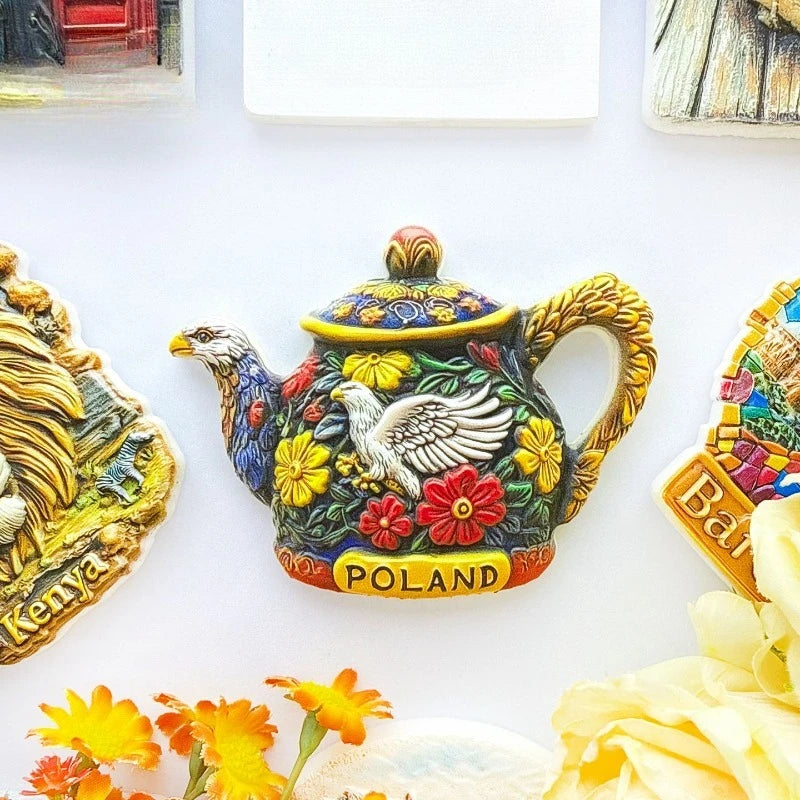 Poland Eagle Fridge Magnet - Symbolic 3D Kettle & Crest Souvenir Unique Polish Heritage Gift for Travel & Rustic Kitchen Decor