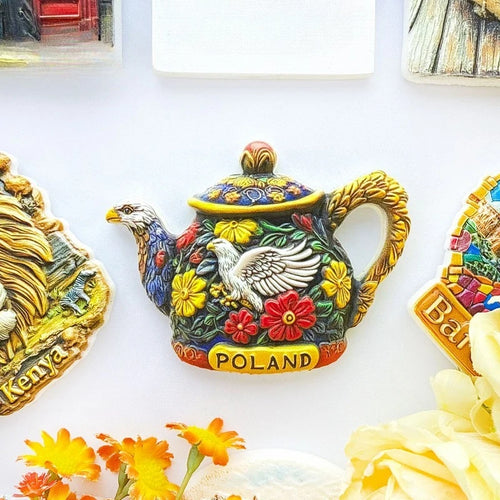 Poland Eagle Fridge Magnet - Symbolic 3D Kettle & Crest Souvenir Unique Polish Heritage Gift for Travel & Rustic Kitchen Decor